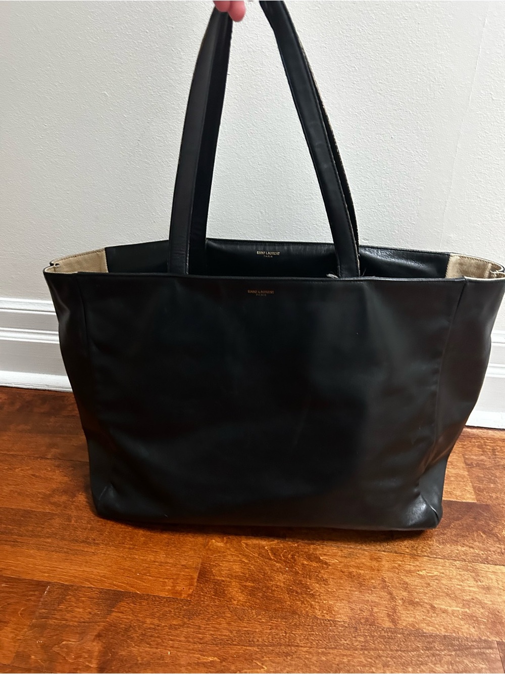 Saint Laurent Black Leather Tote with Neutral Interior Trim